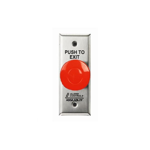 Alarm Controls TS14NR Narrow Red Mushroom Push to Exit Button Satin Stainless Steel TS14NR - main